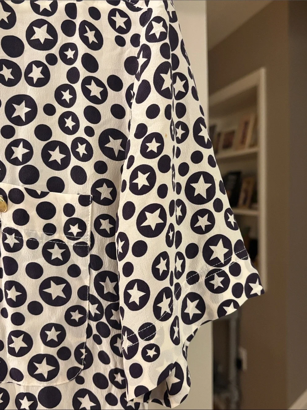 Vintage John Young 100% Silk Romper Size 8 Navy White Star Print Button Front